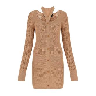 ADĀMO Andrea Adamo Knitted Dresses, female, Brown, Size: S/M Biscuit Mesh Mini Dress