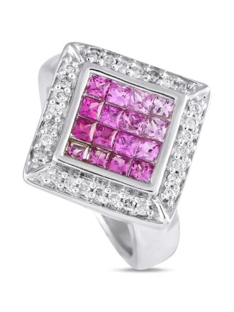 Luxury Bazaar 14kt witgouden ring met diamant en saffier - Zilver