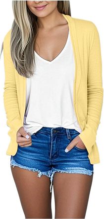 Generic Summer Clothes for Women Summer Cardigan for Womens Casual Breathable Long Sleeve Sweaters Loose Comfy Ladies Sun Protection Outfits Yellow M