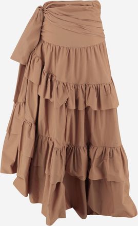 Chlo&eacute; Womens Skirt Ruffled Cotton Poplin Brown