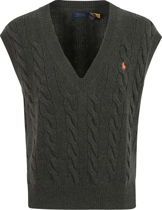Ralph Lauren Vest met kabels V-hals - Dames - V-hals truien - Groen - S - Wol - Truien & Vesten