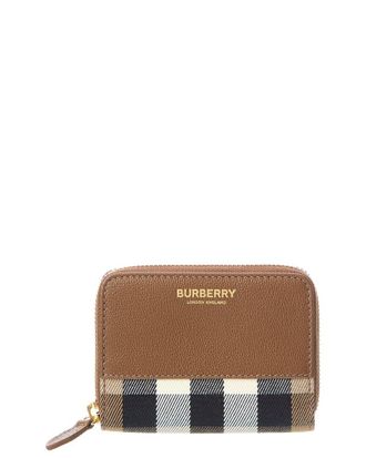 Burberry Check Canvas & Leather Zip Around Wallet