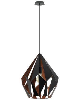 Eglo Eglo Carlton 1 Light Pendant With Black Finish & Black With Copper Interior Geometric Metal Shade