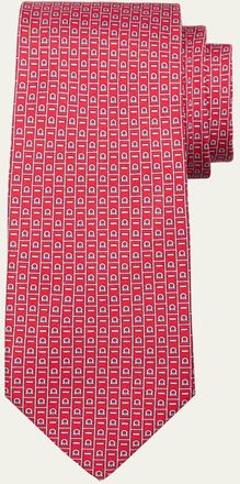 Ferragamo Mens Gancini Monogram-Print Silk Tie