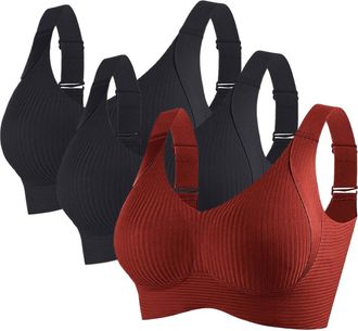 Generic Pack of 3 Sports Bras Women Adjustable Wireless Push Up Bra for Women UK Full Cup Soft Support Ladies Underwear Yoga Gym Everyday Bras Wide Straps Lif