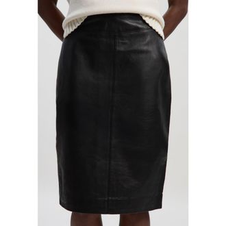 Karen Millen Leather Signature Pencil Skirt in Black at Nordstrom, Size 2