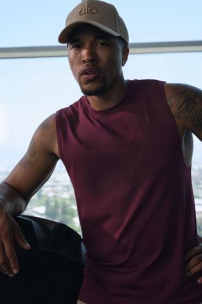 Alo | Conquer Muscle Tank Top in Burgundy Red, Size: 2XL
