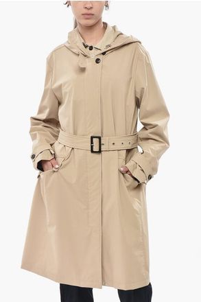 Woolrich Stretch Nylon Trench Coat with Hood and Belt size Xxl