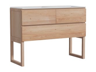 Vente-Unique Mueble de ba&ntilde;o de roble macizo con doble lavabo encastrado - Natural claro - 120 cm - TARELO