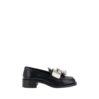 Prada Schoenen, Dames, Zwart, 37 EU, Leer, Leren Loafers met Blokhak