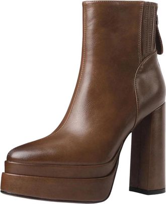 Generic Womens Platform Ankle Boots Pointed Toe Thick High Heels Side Zip Autumn-Winter Shoes