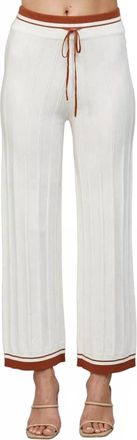 Fate Contrast Trim Ribbed Knit Pants In Cream/cognac