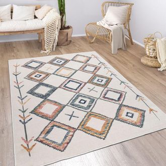 Paco Home Paco Home Alfombra Sala De Estar Pila Corta Patr&oacute;n Geom&eacute;trico Skandi Boho Estilo Moderno &Oslash; 200 Cm Redon, Multicolor 7
