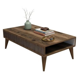 Dmora Mesa De Centro Sangiano, Con Patas, Un Compartimento, Forma Rectangular, 105x60x35h Cm Marr&oacute;n Nogal