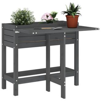 Berkfield Home Garden Planter with Folding Tabletop Grey Solid Wood Pine