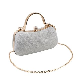 Generic Glitter Evening Banquet Bag, Clutch Handbag with Chain, Retro Rhinestone Crossbody Bag, Portable Purse Chain Bag for Wedding Party(Silver)