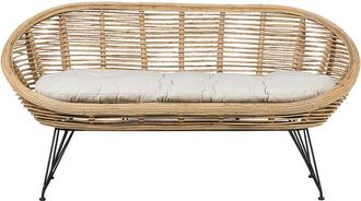 Beliani Beliani - Sofá 2 plazas boho ratán beige claro cojín tela algodón resistencia media interior natural Maratea