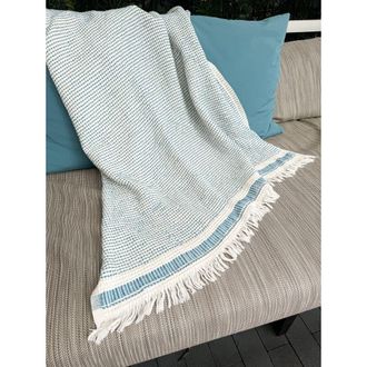 Anaya with Love Waffle Striped Turkish Cotton Bath Towel in Deep Turquoise at Nordstrom