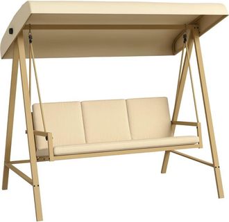 OUTSUNNY 3 Seater Garden Swing Chair with Adjustable Canopy and Cushions Beige