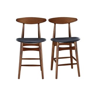 Miliboo Taburete De Bar Vintage Nogal Y Pu Negro 65cm Lote De 2 Walford