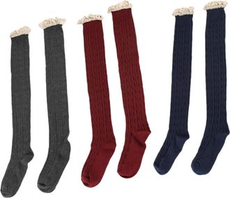 Generic Womens Cotton Knit Lace Trim Boot Knee High Socks, Women Stacked Scrunch Socks Knee High with Lace Trim Stockings (3PCS / 4,One Size)