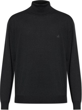 Etro Wollen coltrui met geborduurd logo - Heren - Coltruien - Zwart - S - Wol - Truien & Vesten