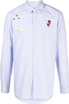 Undercover appliqué-detail striped cotton shirt - men - Cotton - 5 - Blue