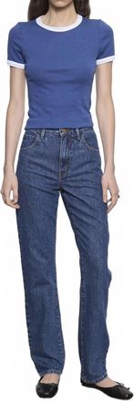 Enza Costa Cotton Classic Ringer Tee In Ink Blue/white