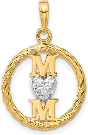 Diamond2Deal 14k Yellow Gold White Rhodium Diamond-Cut Heart Mom Pendant