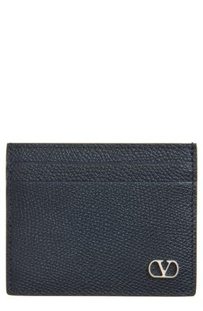Valentino Garavani VLOGO Leather Card Holder in Marine at Nordstrom