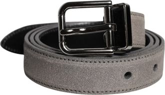Dolce & Gabbana Gray Leather Silver Tone Metal Buckle Mens Belt