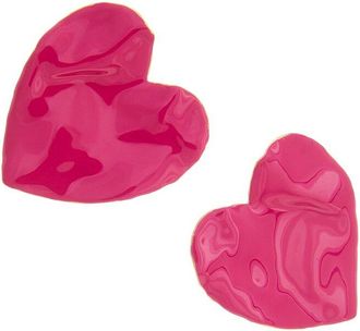 Oscar De La Renta Large Enameled Heart Earrings