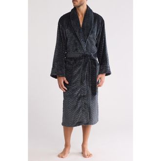 Daniel Buchler Chevron Heather Plush Robe in Black at Nordstrom Rack, Size Large/x-Large