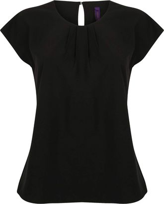 Henbury Womens/Ladies Pleat Front Short Sleeve Top (XL) (Black)