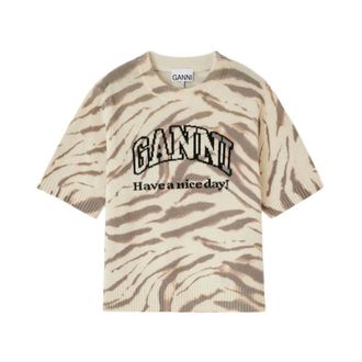 Ganni T-Shirts, female, White, Size: XS Crew Neck Short Sleeve T-Shirt