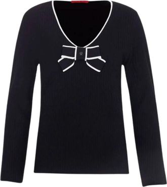 Carolina Herrera Geribbelde- gestructureerde- aansluitende trui met strikdetail - Dames - V-hals truien - Zwart - S - Truien & Vesten