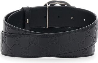 Gucci Mens Belt With Gg Buckle - Black Leather Calfskin