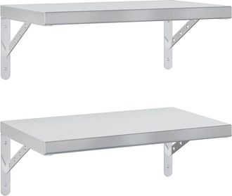 vidaXL Wall Shelves 2 pcs 50x30 cm Silver Stainless Steel Vidaxl