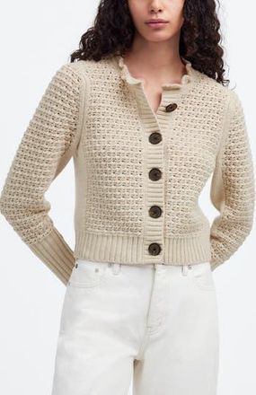 Madewell Scalloped Merino Wool Blend Cardigan in Heather Oat at Nordstrom Rack, Size X-Small