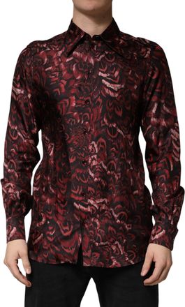 Dolce & Gabbana Bordeaux Patterned Collared Men Dress Mens Shirt
