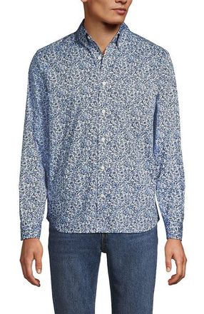 Lands End Traditional Fit Long Sleeve Travel Kit Shirt in Radiant Navy/blue Floral at Nordstrom, Size Xx-Large