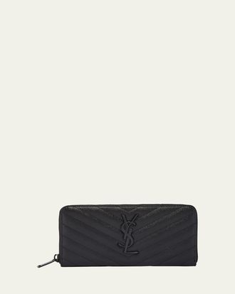 Saint Laurent YSL Monogram Large Zip Wallet in Grained Leather