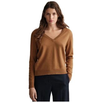 GANT Extra Fijne V-hals Wollen Trui - Dames - V-hals truien - Beige - L - Wol - Truien & Vesten