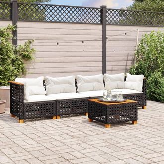 vidaXL Vidaxl - Set De Muebles De Jard&iacute;n 5 Pzas Y Cojines Rat&aacute;n Sint&eacute;tico Negro