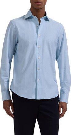 Bugatchi Devon OoohCotton Optical Grid Print Button-Up Shirt in Hazy Blue at Nordstrom, Size Xxx-Large