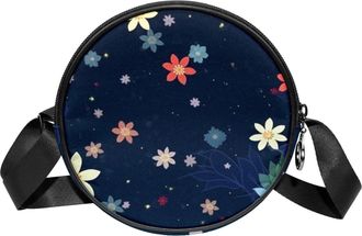 Generic Circle Crossbody Bag for Women, Cartoon Floral Small Sling Bag Daypack with Zipper Adjustable Shoulder Straps Casual Ladies Girls Round Purse