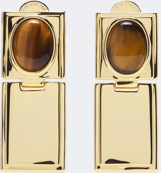 D&eacute;hanche D&eacute;hanche Signet Stone Tigers Eye 18kt gold-plated earrings