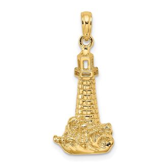 Diamond2Deal 14k Yellow Gold Lighthouse Wave Charm