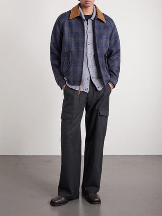 Golden Bear Sportswear Dunbar Harris Leather-Trimmed Checked Wool Jacket