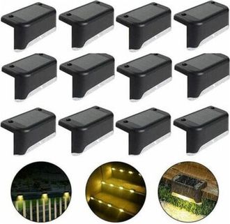 OEM Luces Solares Impermeables Para Vallas, Terrazas Y Escaleras. Luces Solares Led Ip65 Para Jard&iacute;n, Patios Y Escaleras (luz C&aacute;lida, Color Negro, 12 Unid